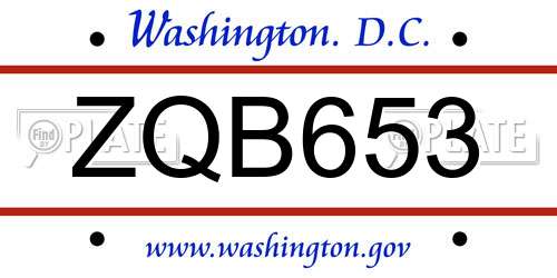 ZQB653 District Of Columbia License Plate