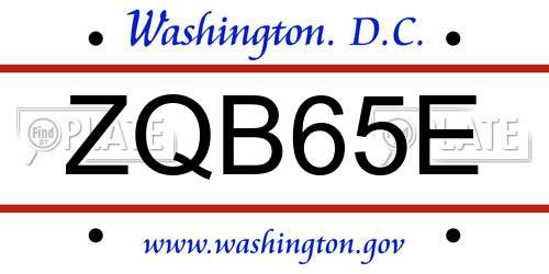ZQB65E District Of Columbia License Plate