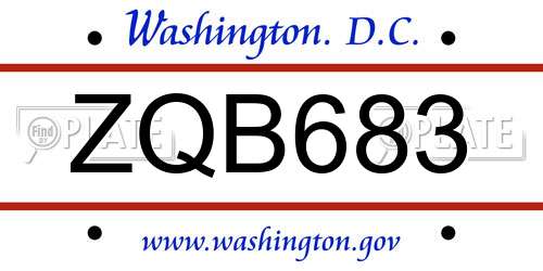 ZQB683 District Of Columbia License Plate