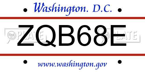 ZQB68E District Of Columbia License Plate
