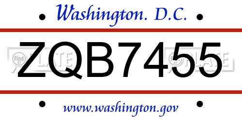 ZQB7455 District Of Columbia License Plate