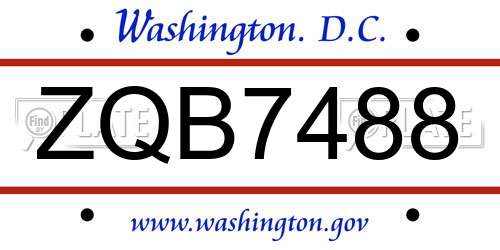 ZQB7488 District Of Columbia License Plate