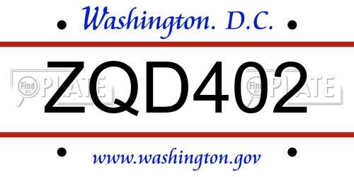 ZQD402 District Of Columbia License Plate