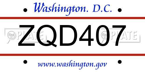 ZQD407 District Of Columbia License Plate