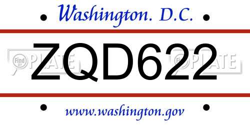 ZQD622 District Of Columbia License Plate