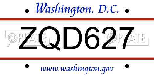 ZQD627 District Of Columbia License Plate