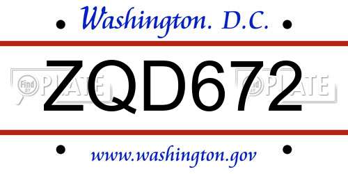 ZQD672 District Of Columbia License Plate