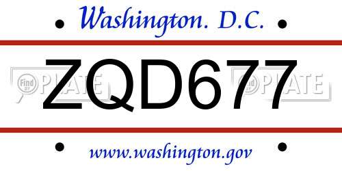 ZQD677 District Of Columbia License Plate