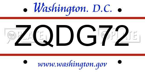 ZQDG72 District Of Columbia License Plate