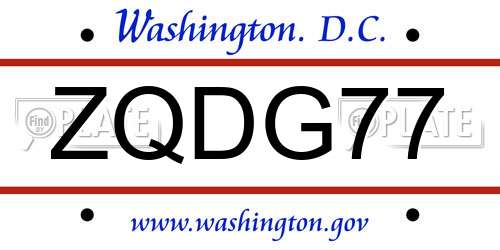 ZQDG77 District Of Columbia License Plate
