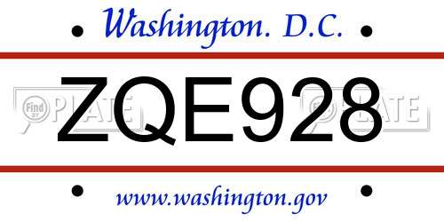 ZQE928 District Of Columbia License Plate