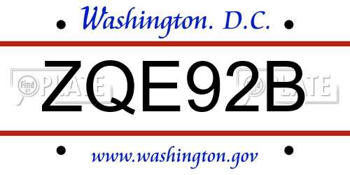 ZQE92B District Of Columbia License Plate