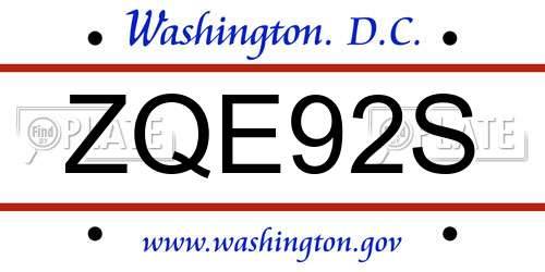 ZQE92S District Of Columbia License Plate
