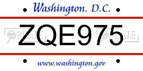 ZQE975 District Of Columbia License Plate