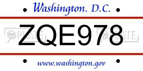 ZQE978 District Of Columbia License Plate