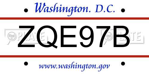 ZQE97B District Of Columbia License Plate