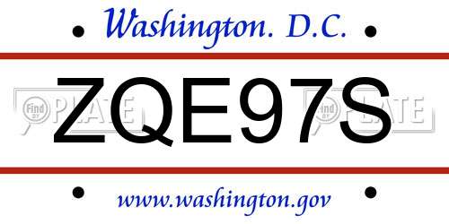 ZQE97S District Of Columbia License Plate