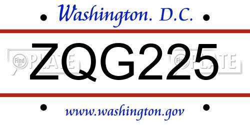 ZQG225 District Of Columbia License Plate
