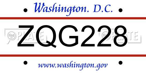 ZQG228 District Of Columbia License Plate