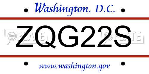ZQG22S District Of Columbia License Plate