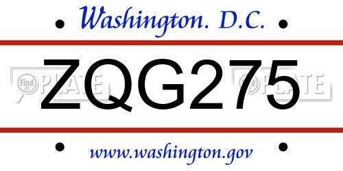 ZQG275 District Of Columbia License Plate