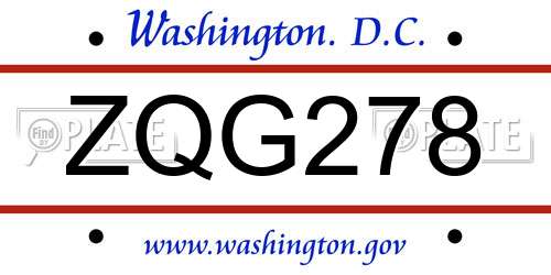 ZQG278 District Of Columbia License Plate