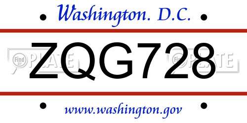 ZQG728 District Of Columbia License Plate