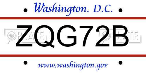 ZQG72B District Of Columbia License Plate