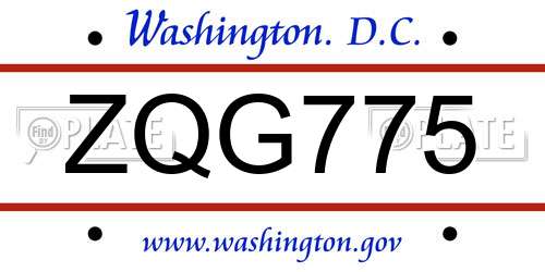 ZQG775 District Of Columbia License Plate