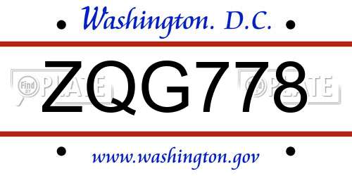 ZQG778 District Of Columbia License Plate