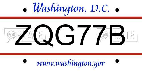 ZQG77B District Of Columbia License Plate