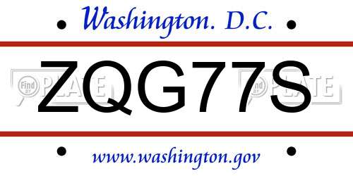ZQG77S District Of Columbia License Plate