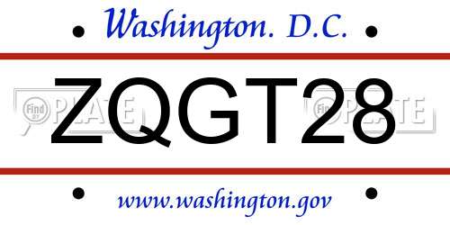 ZQGT28 District Of Columbia License Plate