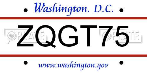 ZQGT75 District Of Columbia License Plate