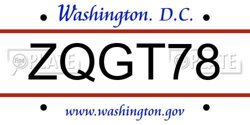 ZQGT78 District Of Columbia License Plate