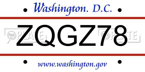 ZQGZ78 District Of Columbia License Plate
