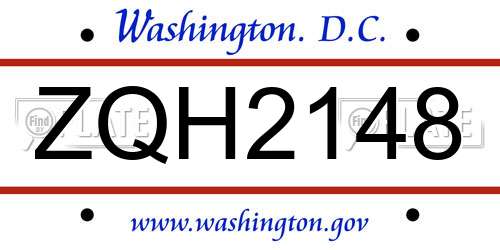 ZQH2148 District Of Columbia License Plate