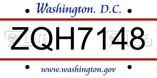 ZQH7148 District Of Columbia License Plate