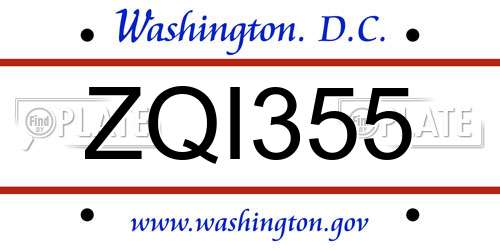 ZQI355 District Of Columbia License Plate
