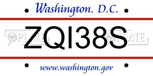 ZQI38S District Of Columbia License Plate