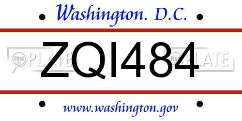 ZQI484 District Of Columbia License Plate