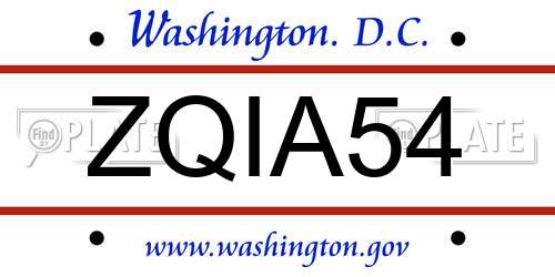 ZQIA54 District Of Columbia License Plate
