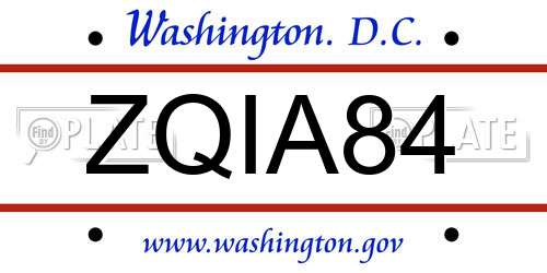 ZQIA84 District Of Columbia License Plate