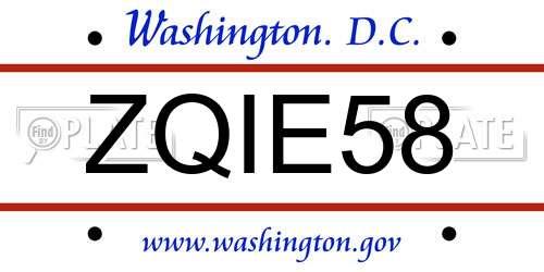 ZQIE58 District Of Columbia License Plate