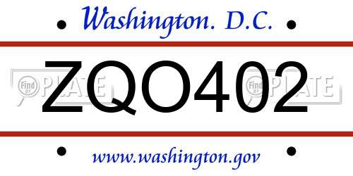 ZQO402 District Of Columbia License Plate