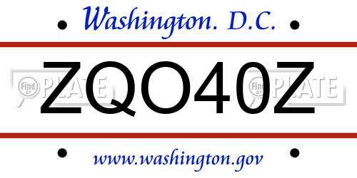 ZQO40Z District Of Columbia License Plate