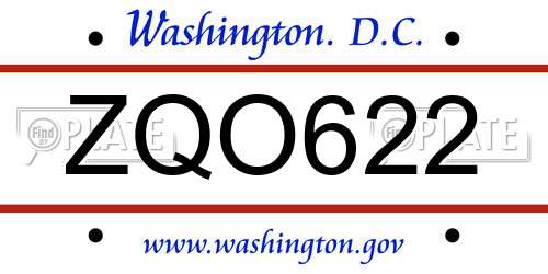 ZQO622 District Of Columbia License Plate