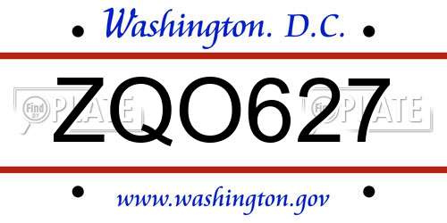 ZQO627 District Of Columbia License Plate