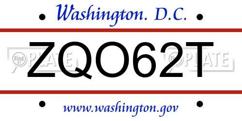 ZQO62T District Of Columbia License Plate
