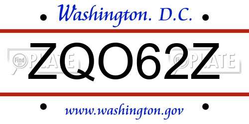 ZQO62Z District Of Columbia License Plate